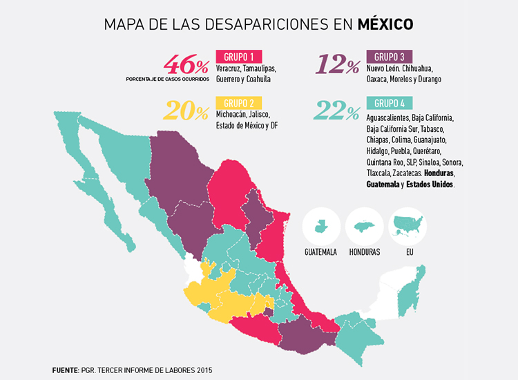 Mapa de las Desapariciones en México, 2015.